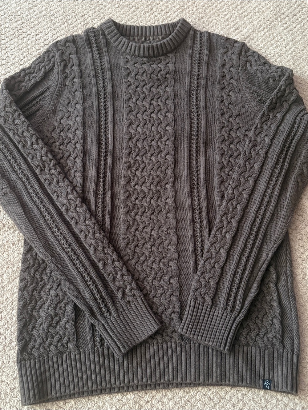 NWOT Robert Graham Men's  Brown Cable Knit Crewneck Sweater - M